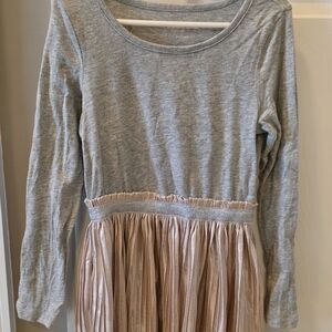 Lands' End Girls Dress: Grey Top And Shimmery Pink Attached Skirt